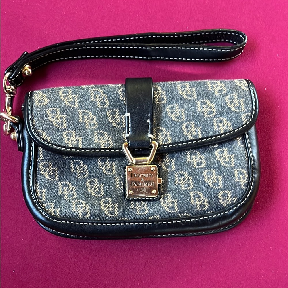 Dooney & Bourke Black and Tan Clutch Wristlet